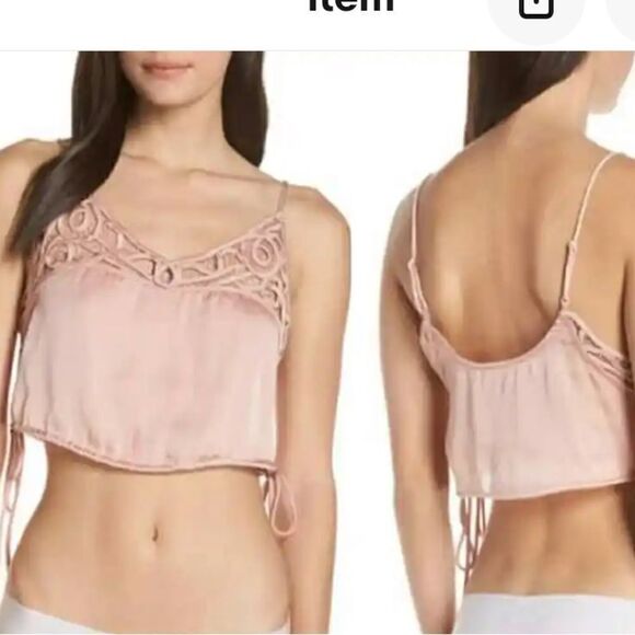 Free People Blouson Satin Crochet Lace Crop Top Size S - Picture 2 of 10